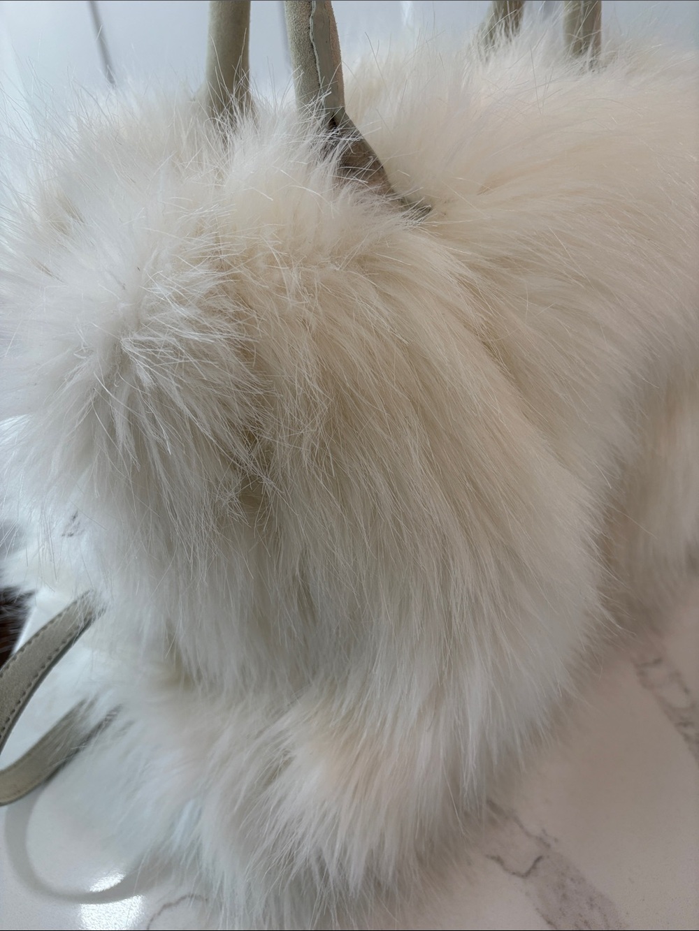 Ann Taylor Ivory Plush Faux Fur Satchel Large Handbag Purse - Picture 6 of 11